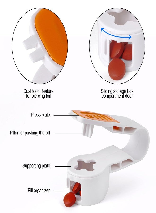 Kingmall 2nd Generation Pill Extractor Tool with Storage Compartment, Medicine Blister Pack Remover, Dual Tooth Design for Foil Piercing, Built-in Organizer Box,(Orange and Blue) 2 pcs - Image 3